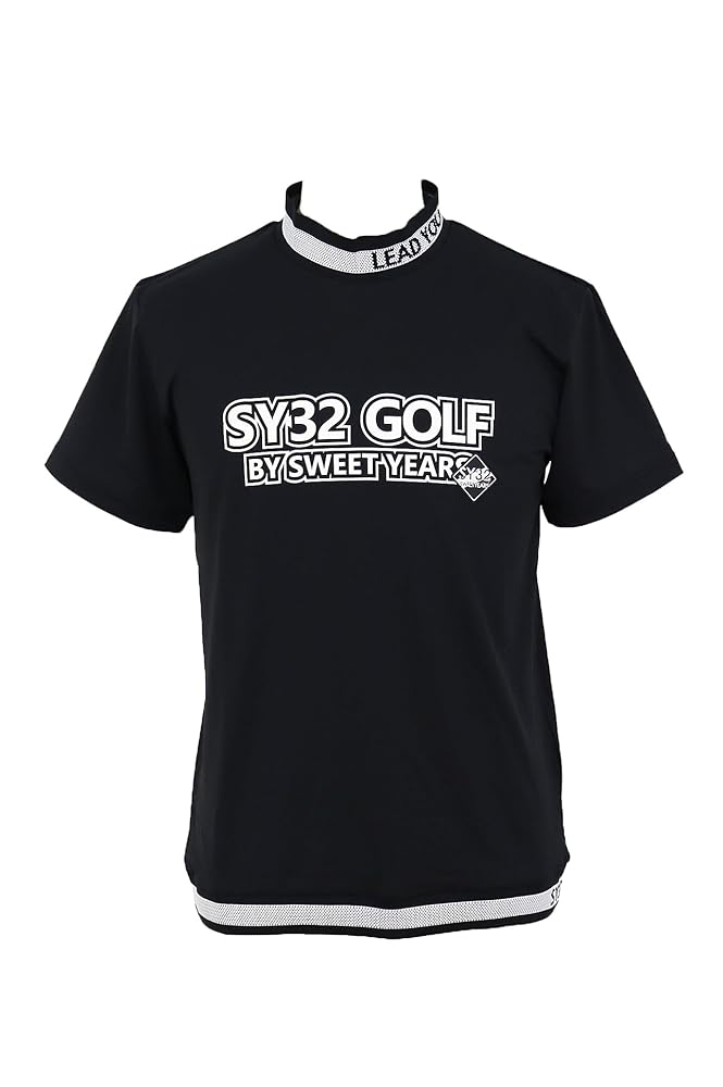 SY32 GOLF ロゴ　半袖シャツ　黒　L モックネック　ゴルフ　ハイネック SY32 by SWEET YEARS GOLF ゴルフウェア メンズ モックネック